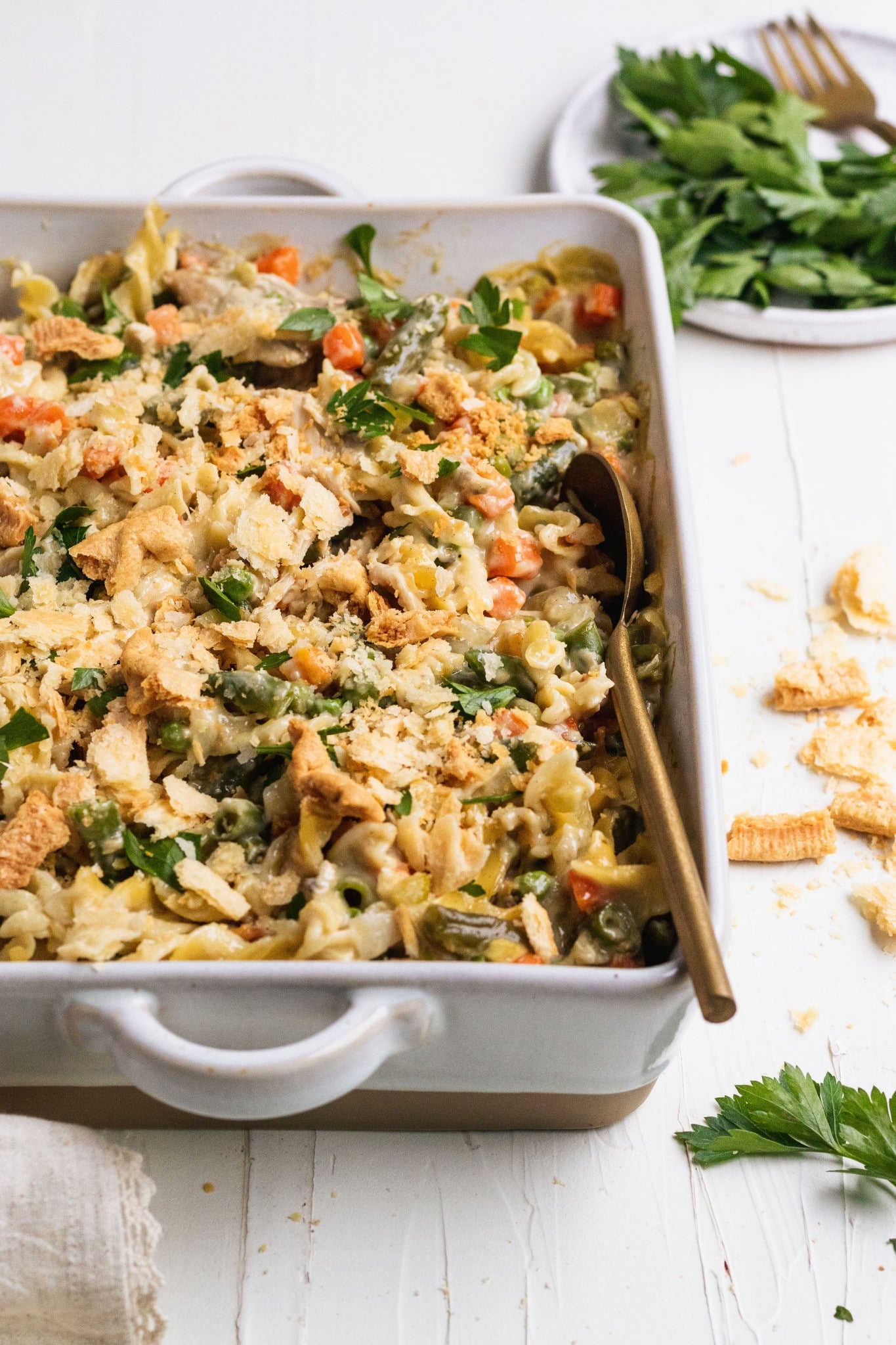 chicken pot pie casserole in 9x13 pan