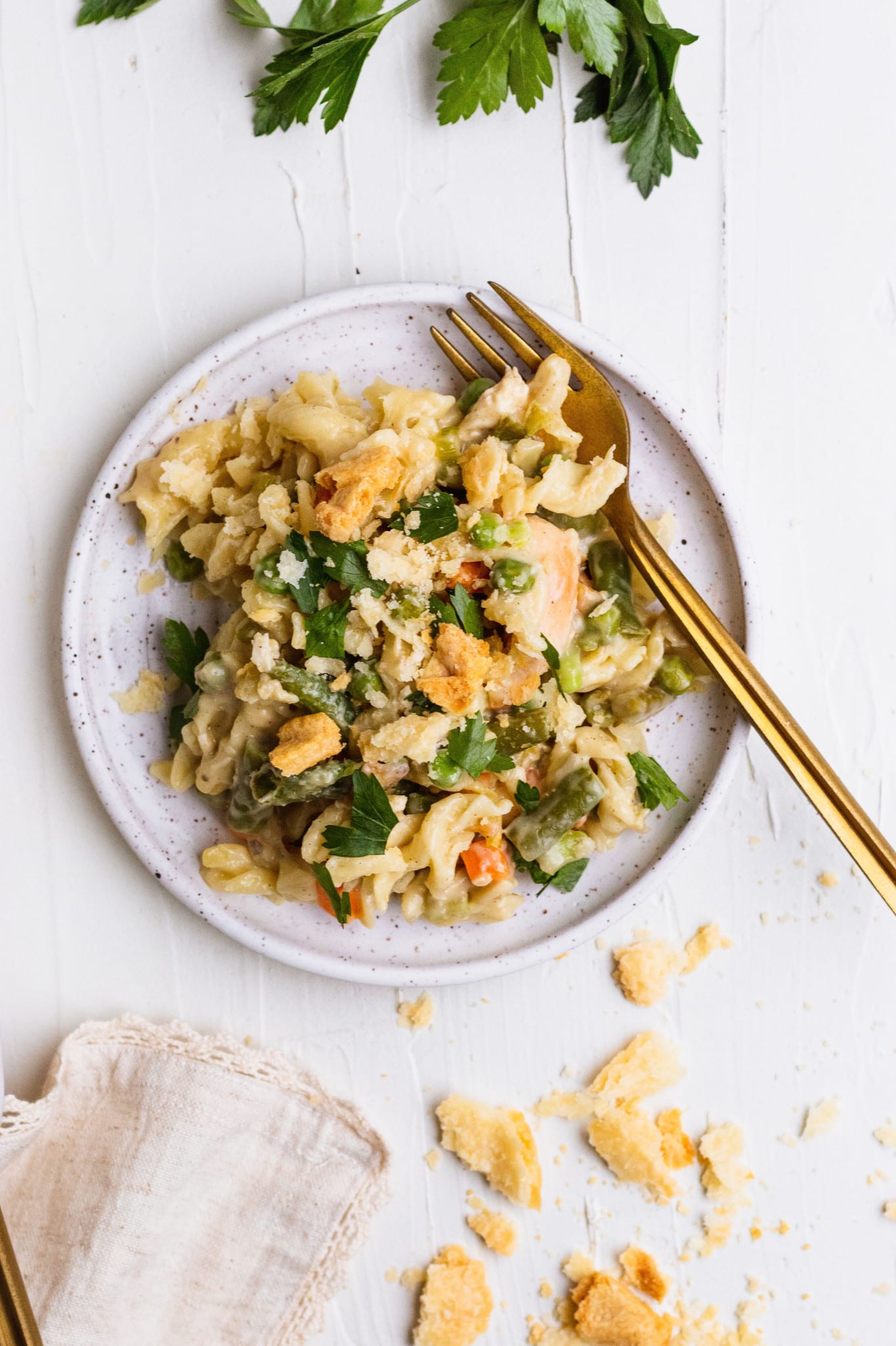 chicken pot pie casserole on plate