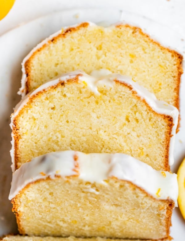 pound cake sliced and glazed