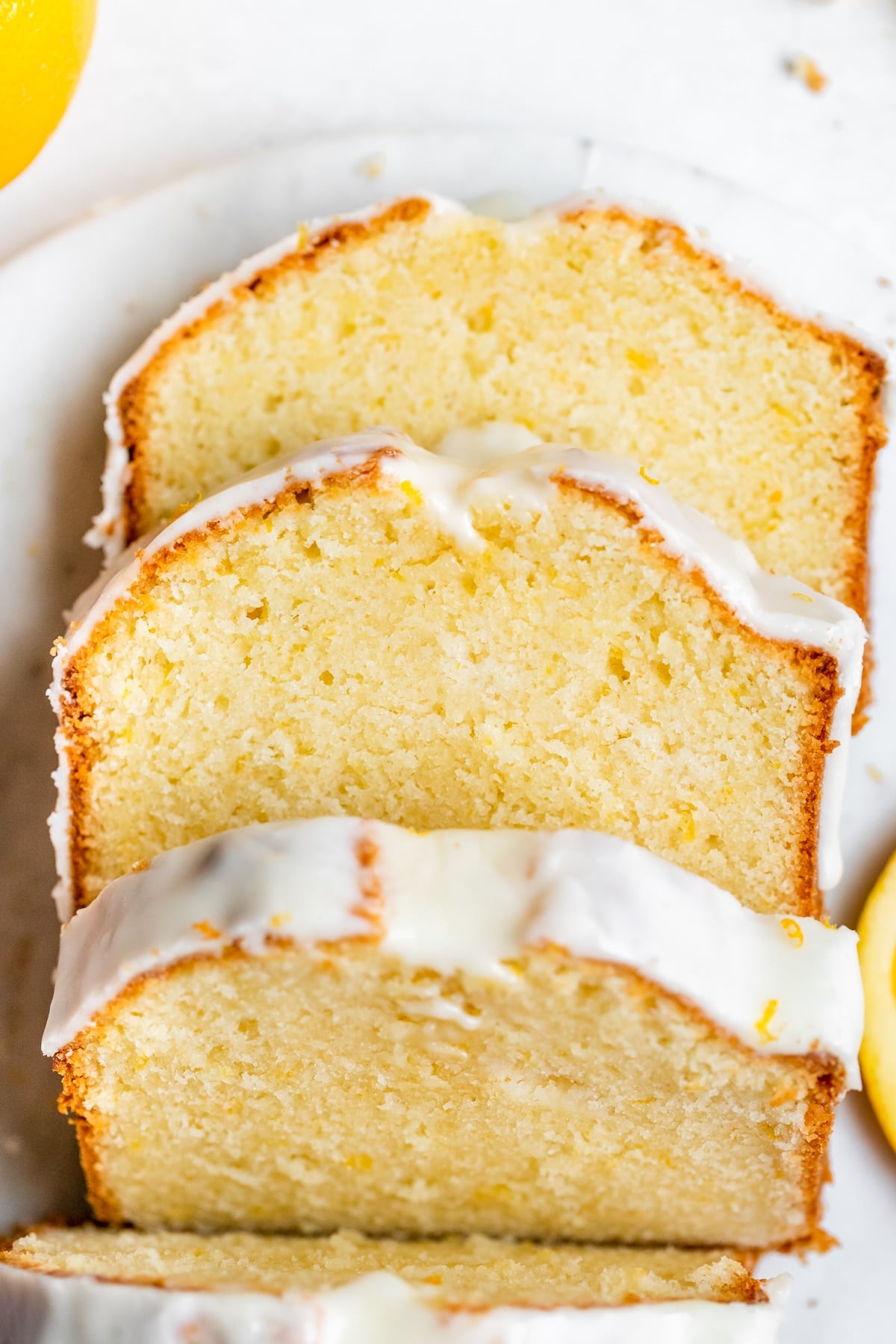 pound cake sliced and glazed