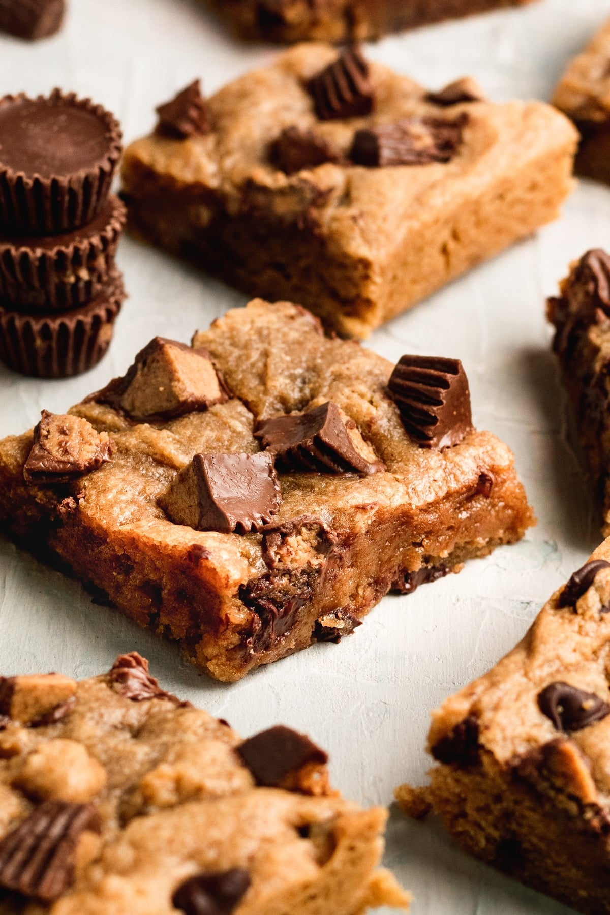 a blondie with peanut butter cups on top