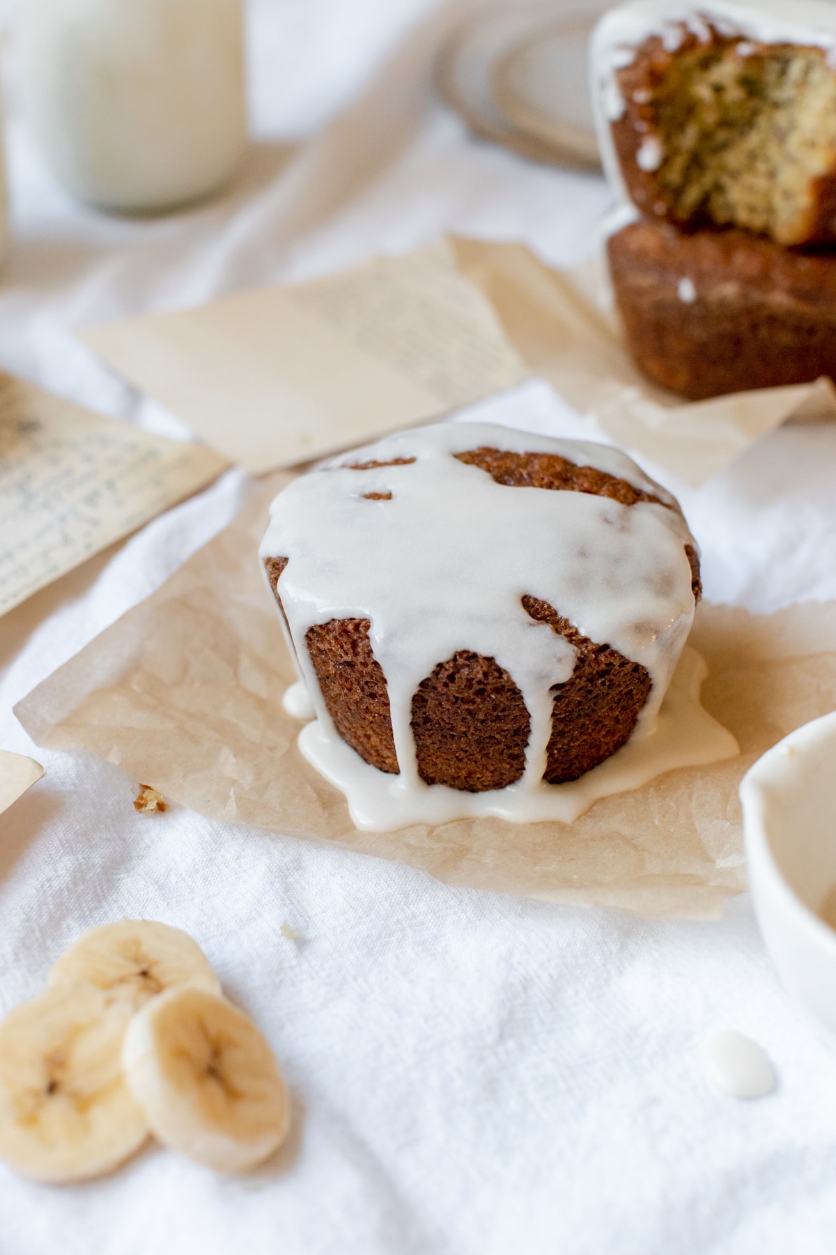 a muffin drizzled with glaze