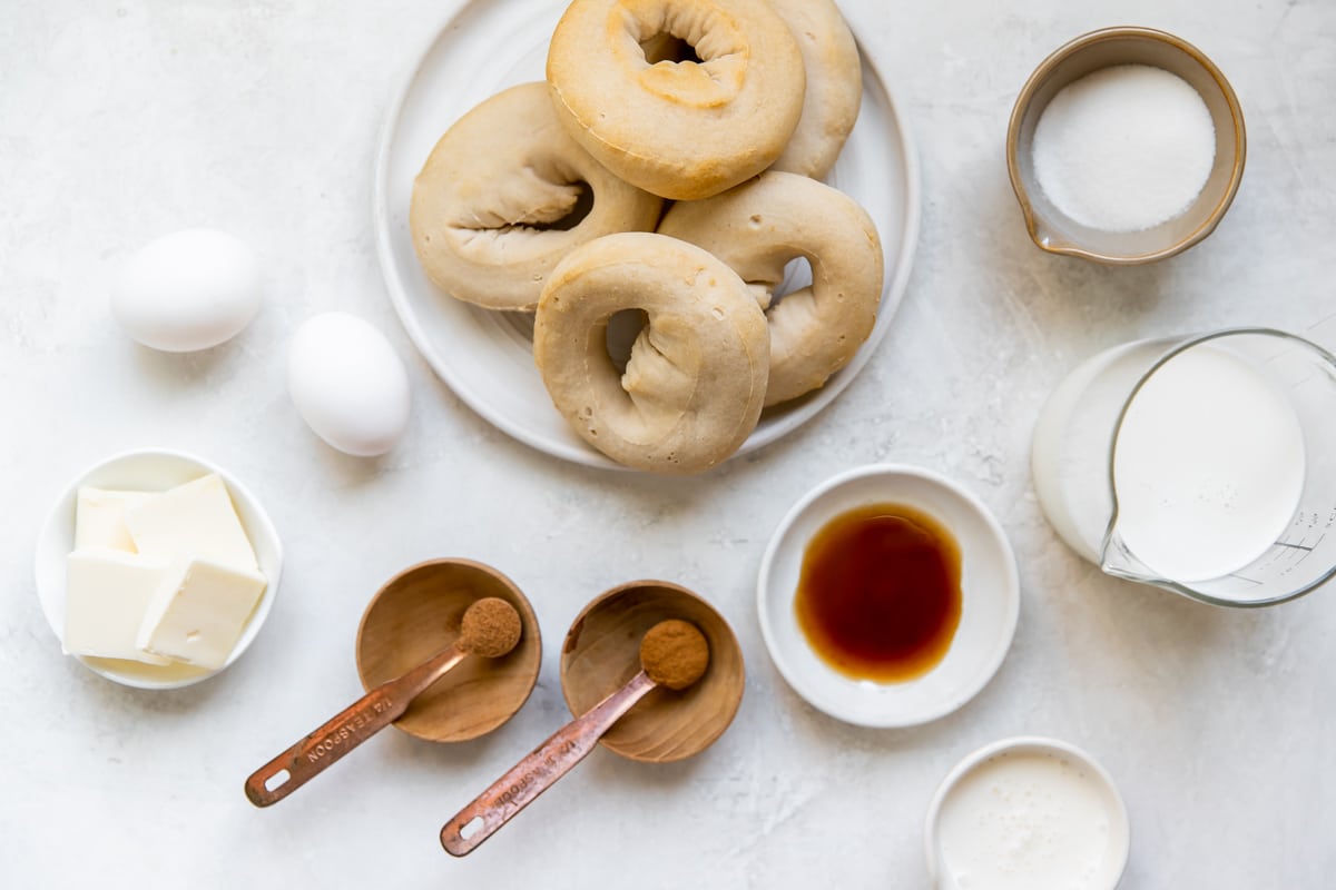 ingredients to make french toast in small glass dishes