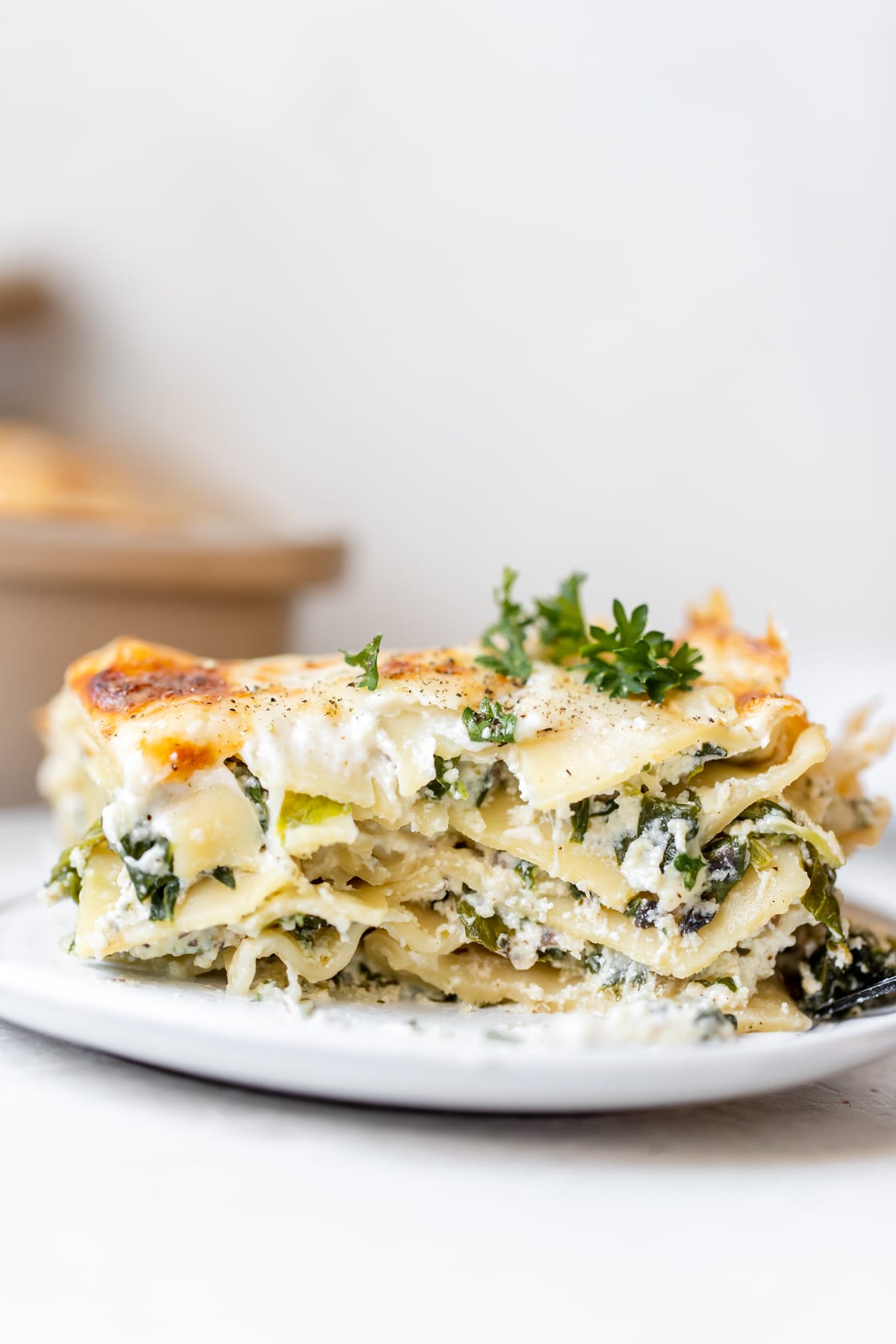 lasagna on a white plate