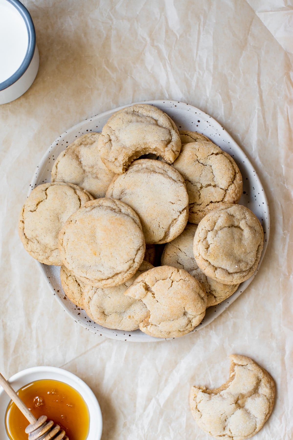 cookies on a white speckled plate