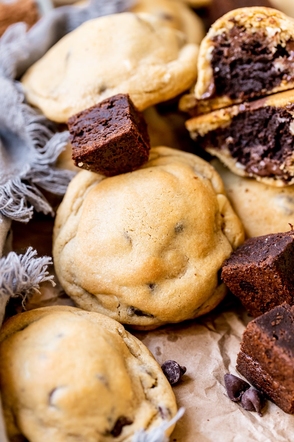 an up close images on a cookie and mini brownies. 
