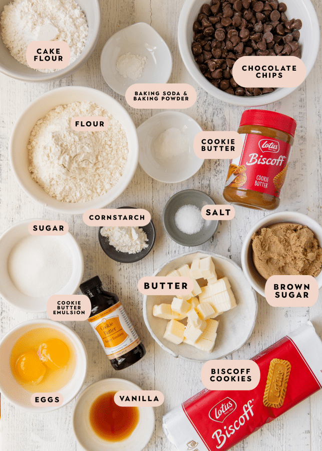 ingredients to make cookies in small glass dishes.