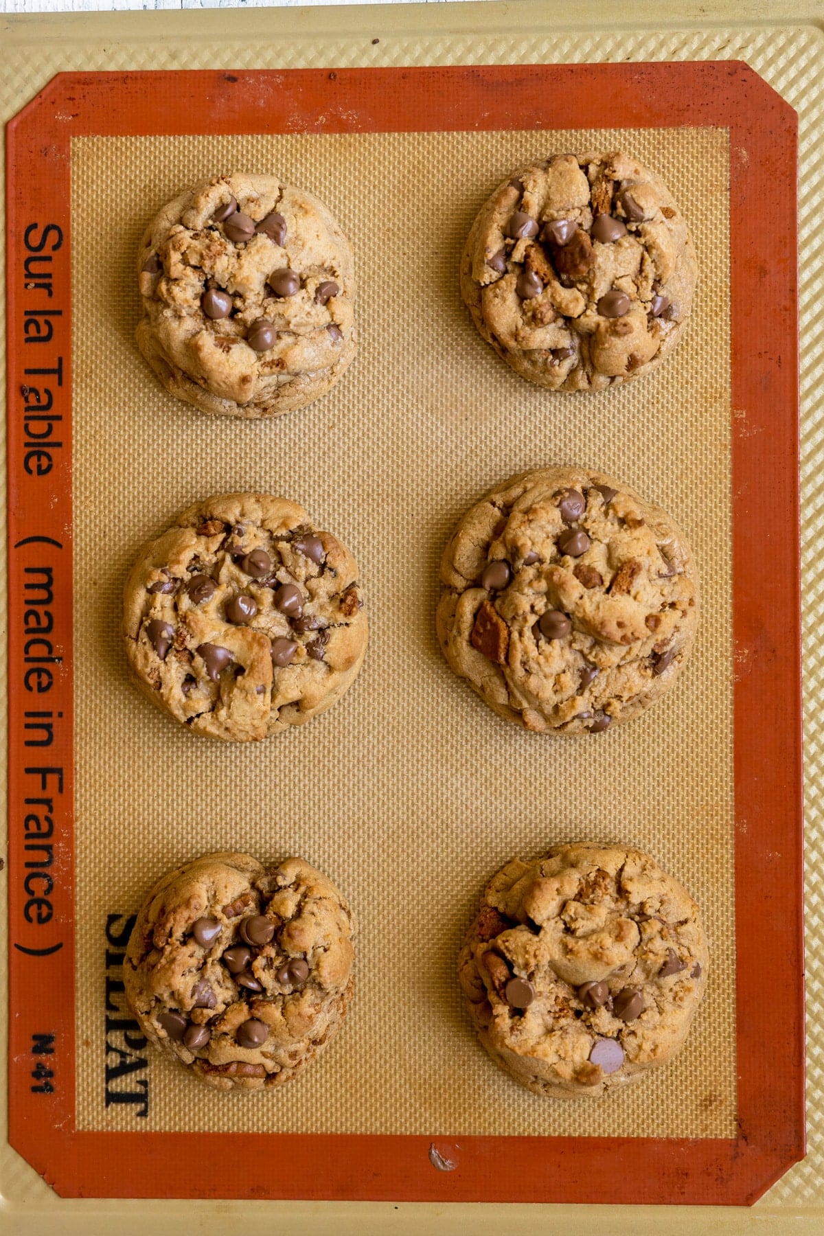 cookie butter cookies freshly baked on a baking sheet. 