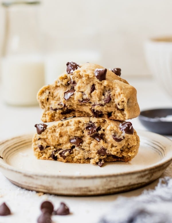 a cookie on a plate topped with flaky sea salt.