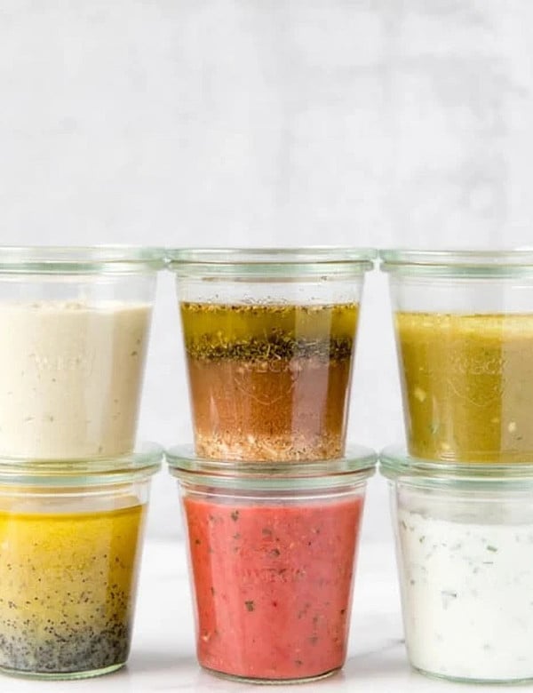 salad dressings in glass jars