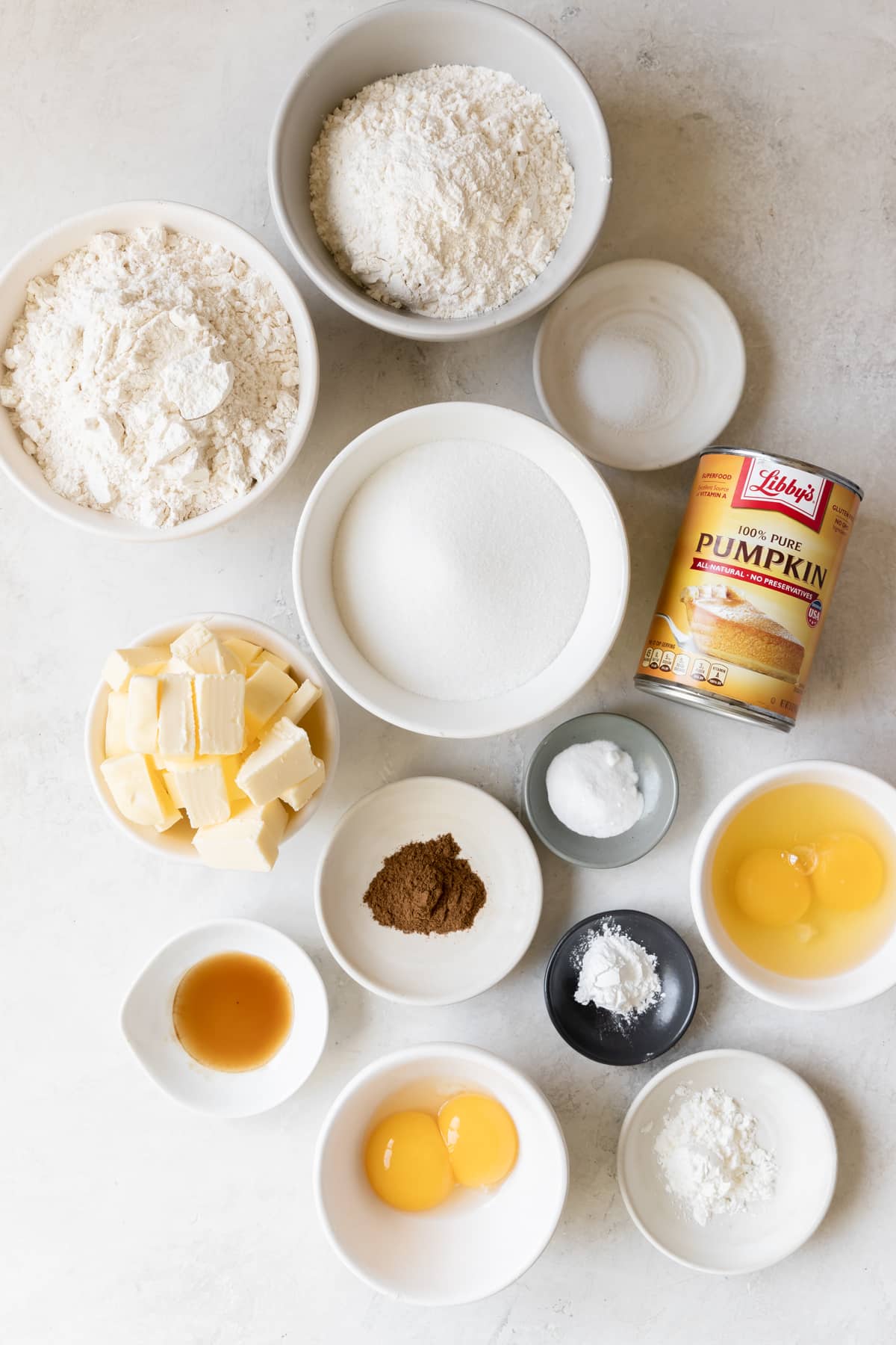 ingredients in small dishes to make cookies. 