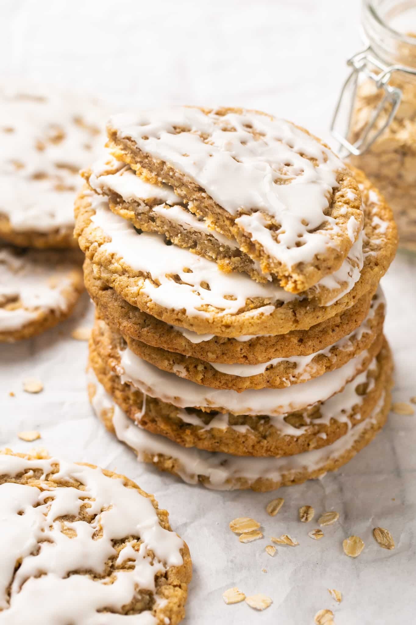 a stack of cookies with a glaze on top. 