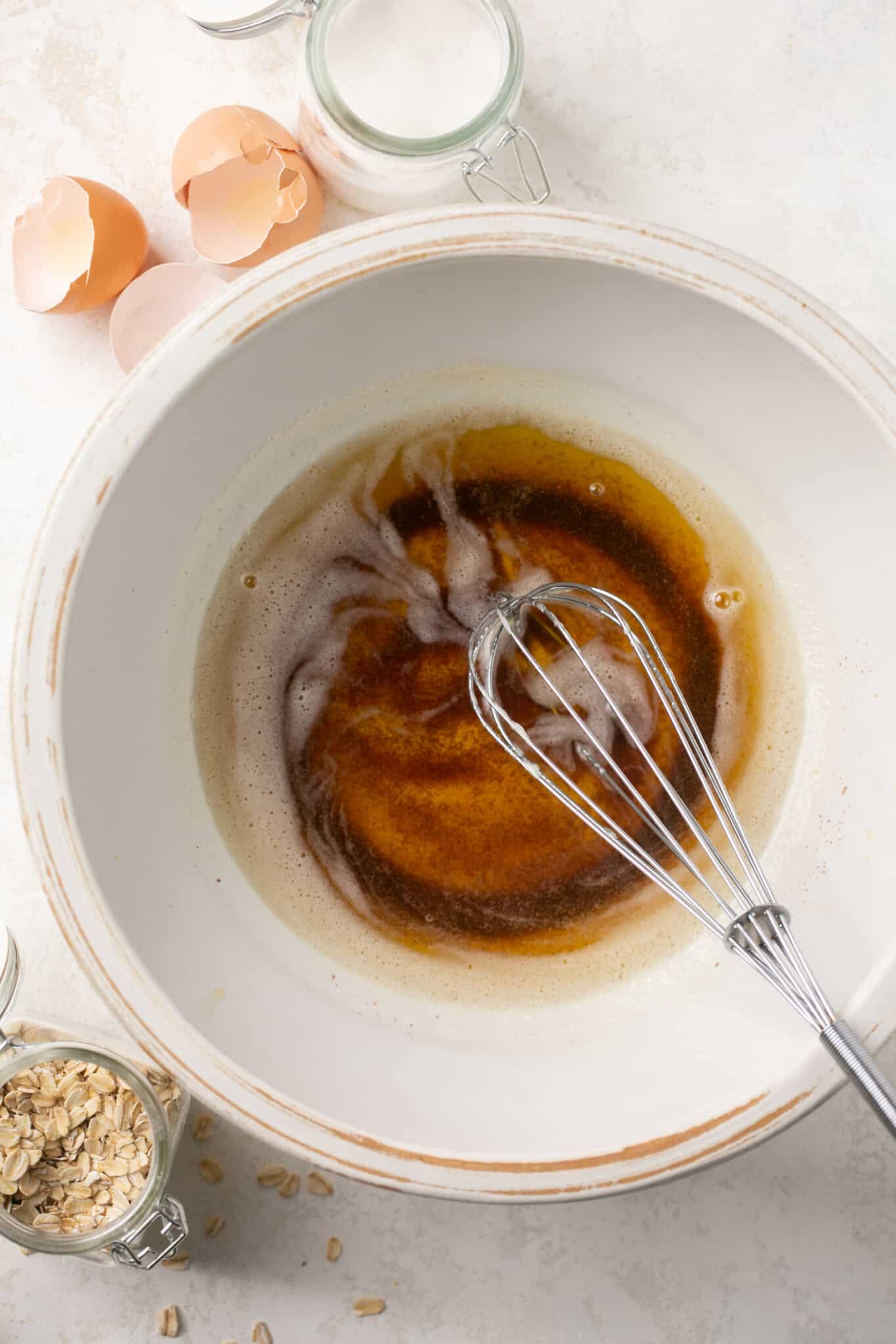 brown butter in a bowl with a whisk. 