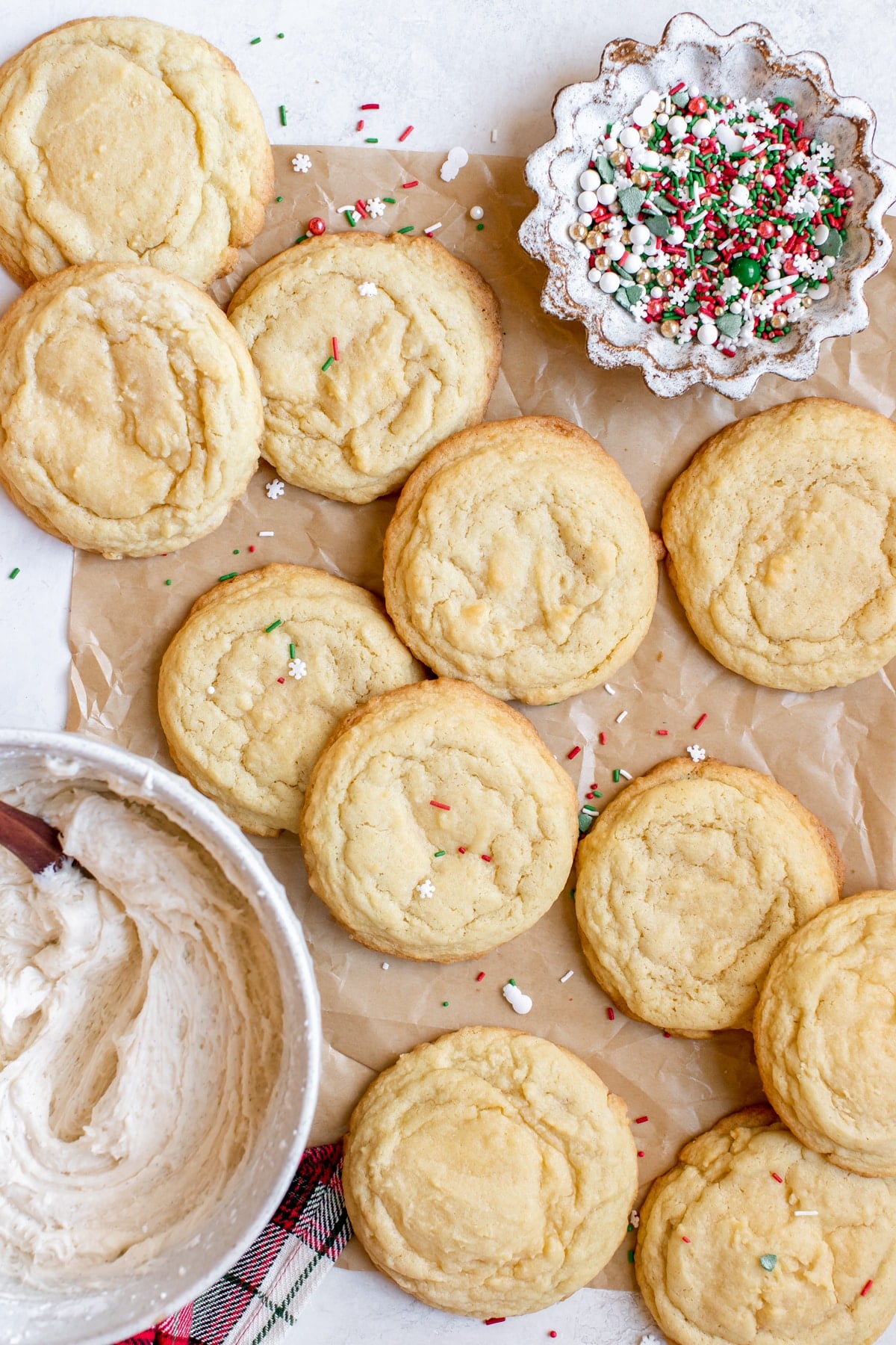sugar cookies on parchment paper. 