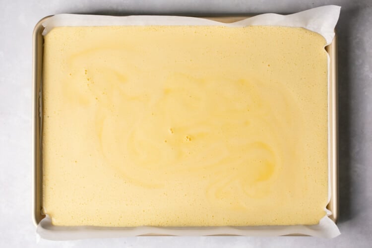 uncooked egg mix on a sheet pan 