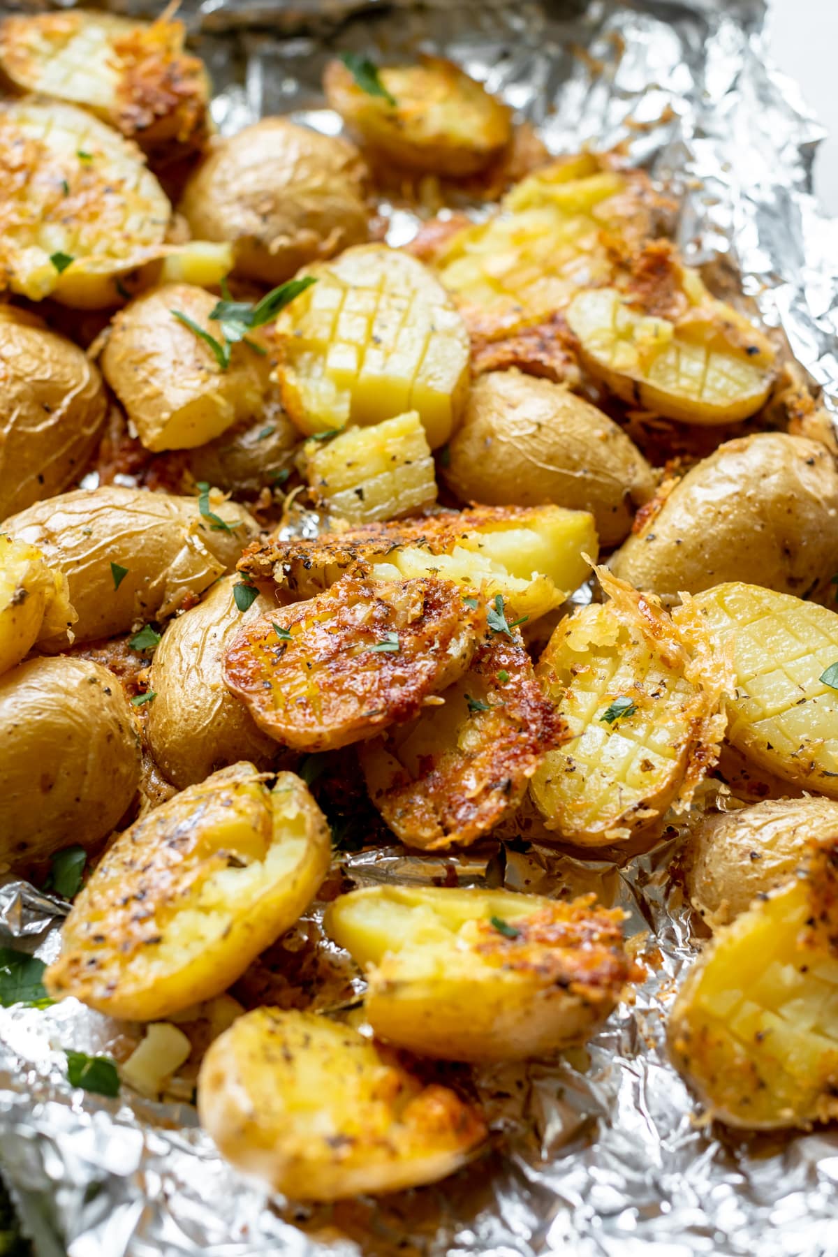 crispy potatoes on foil. 