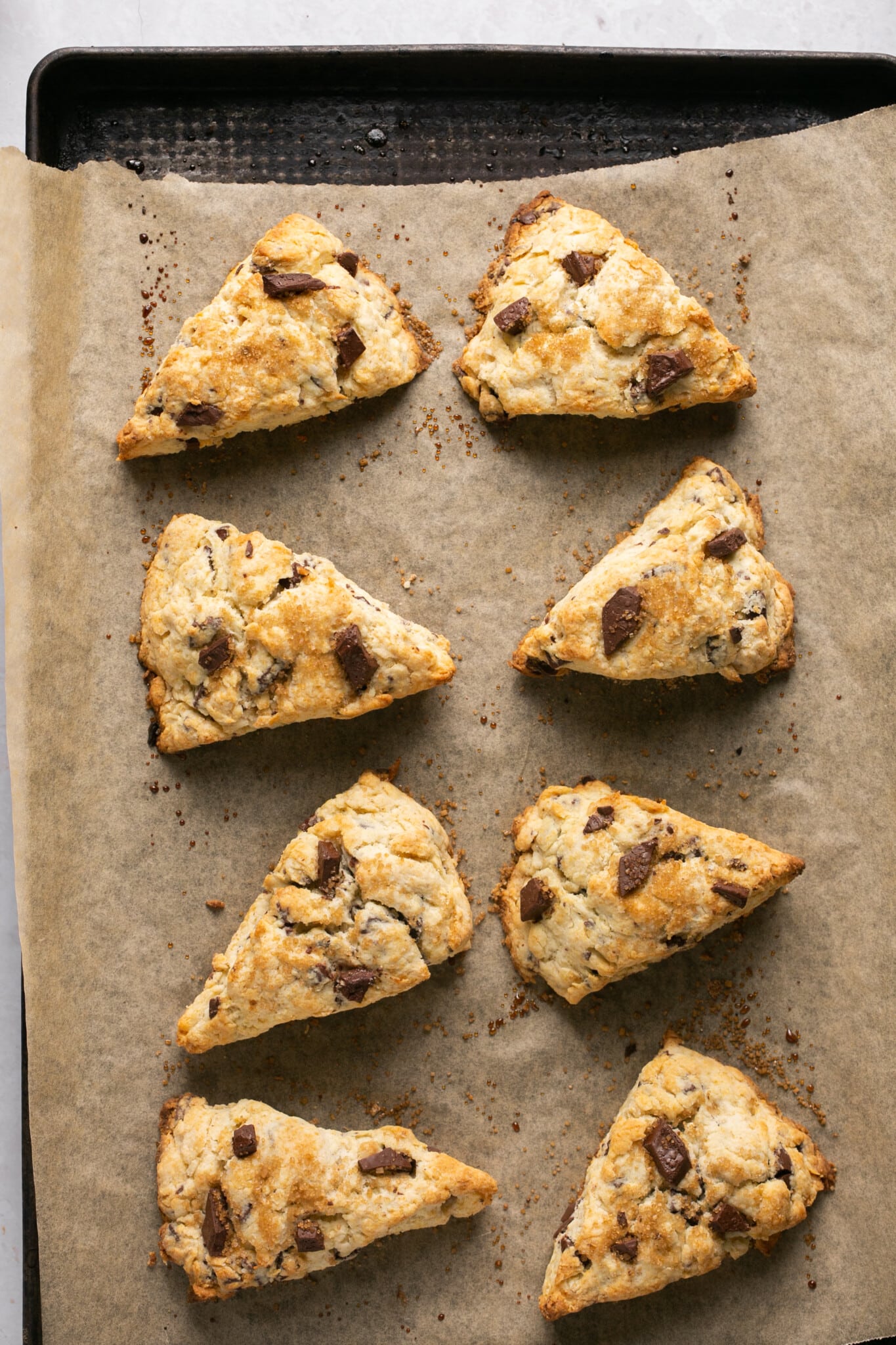 freshly baked scones on parchment paper.