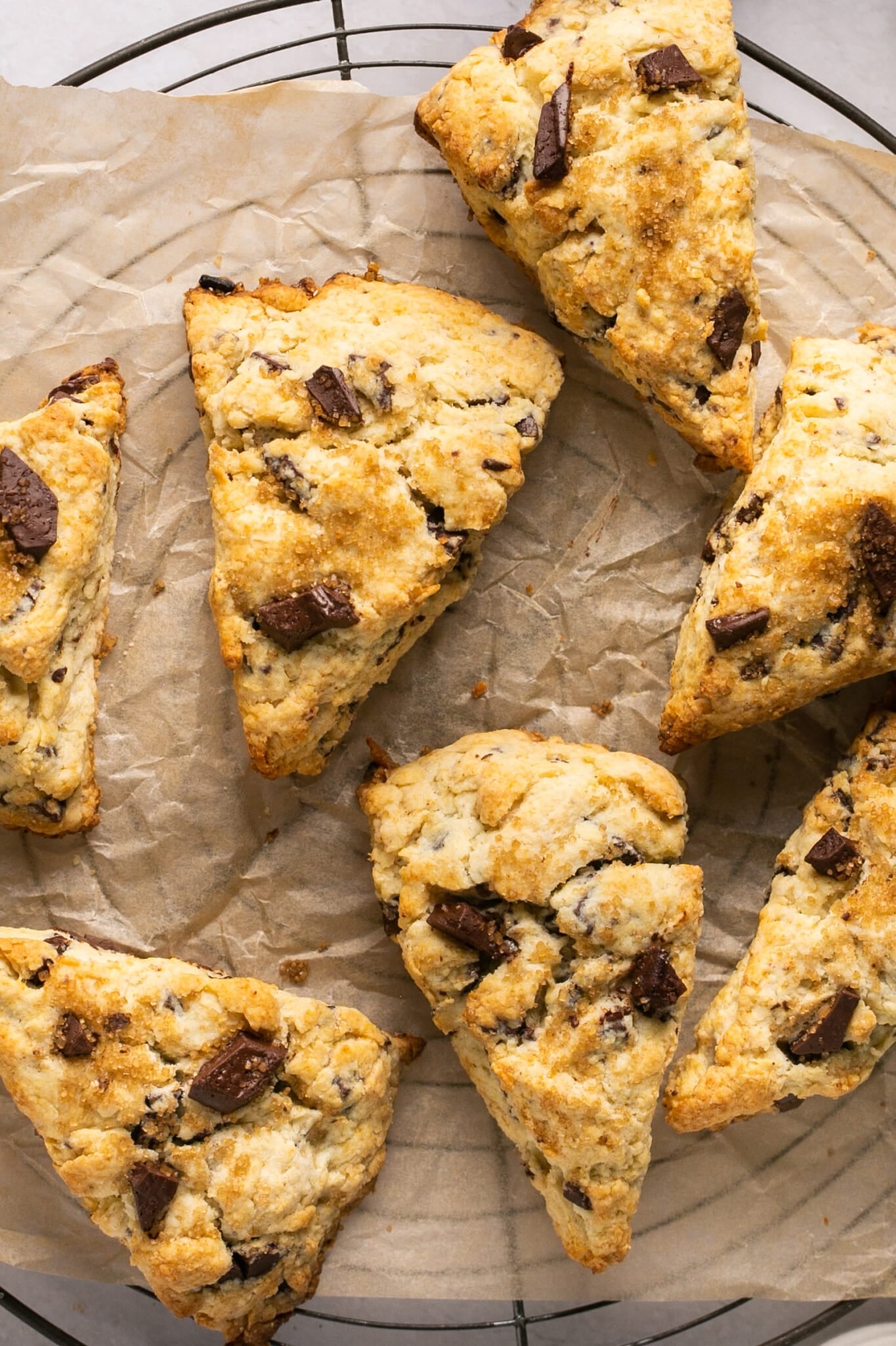 freshly baked scones on parchment paper.