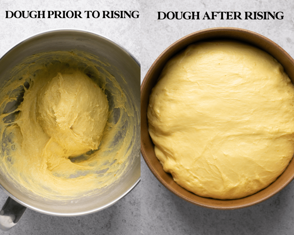 dough in a bowl for cinnamon rolls.