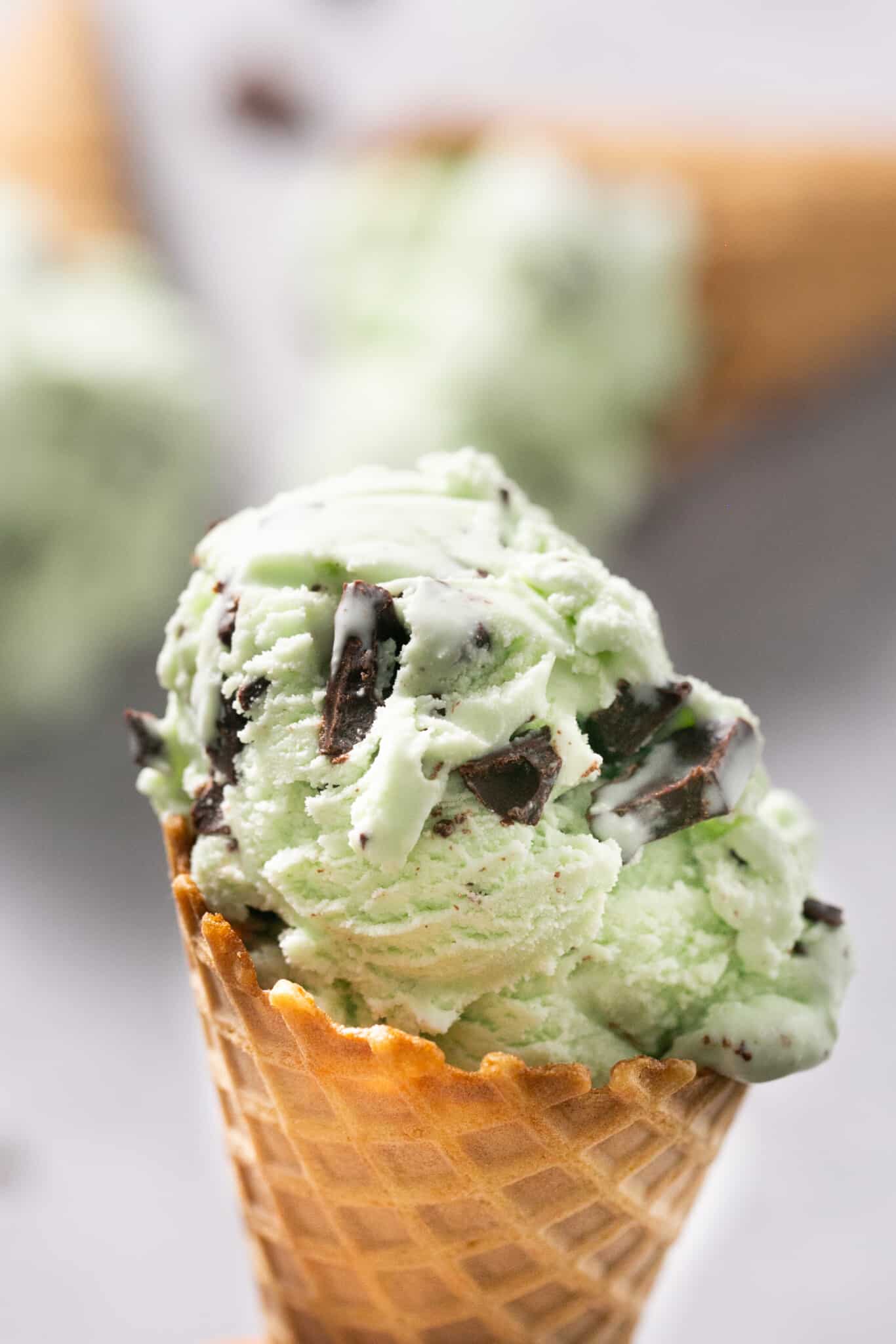 ice cream in a waffle cone. 