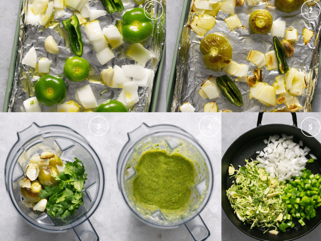 photos making tomatillo salsa.