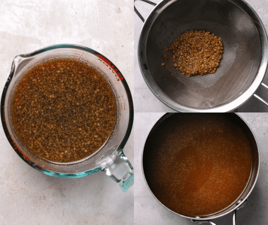 sauce being strained through a sieve. 