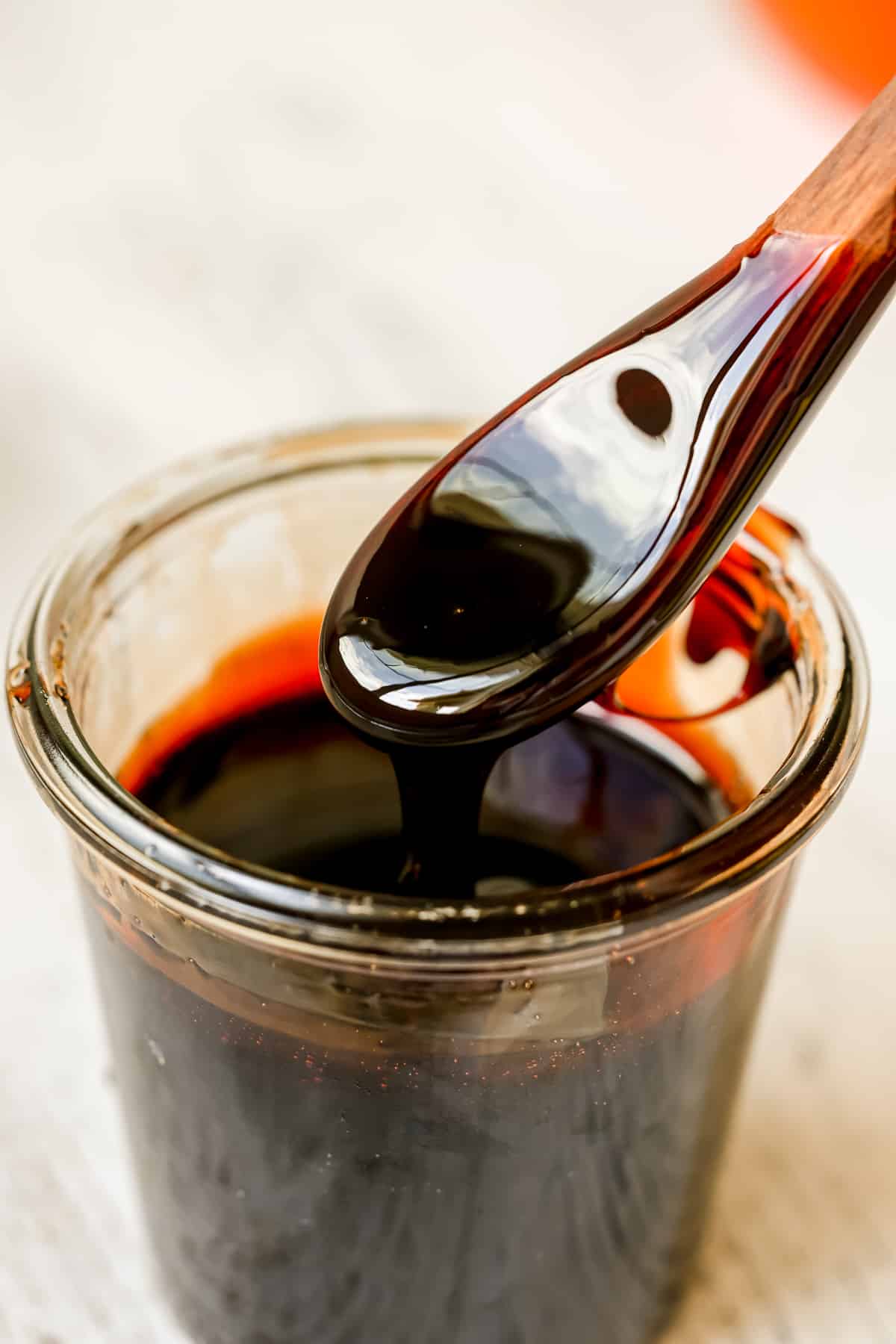 pomegranate molasses in a glass jar.