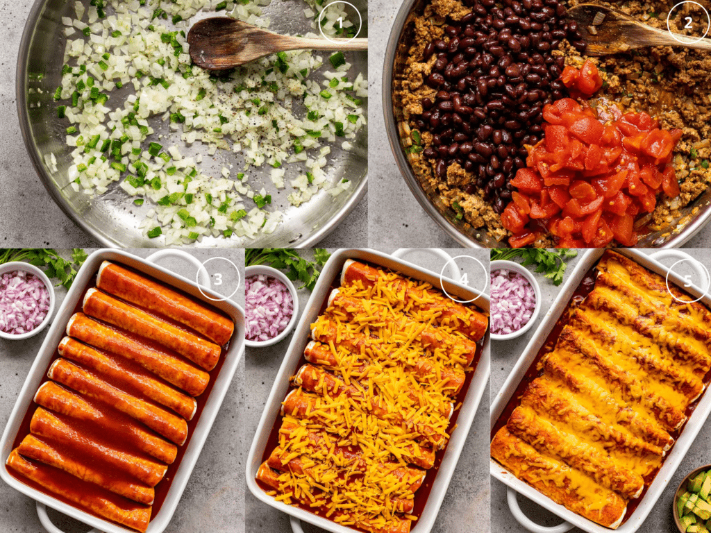 step by step photos of making enchiladas. 