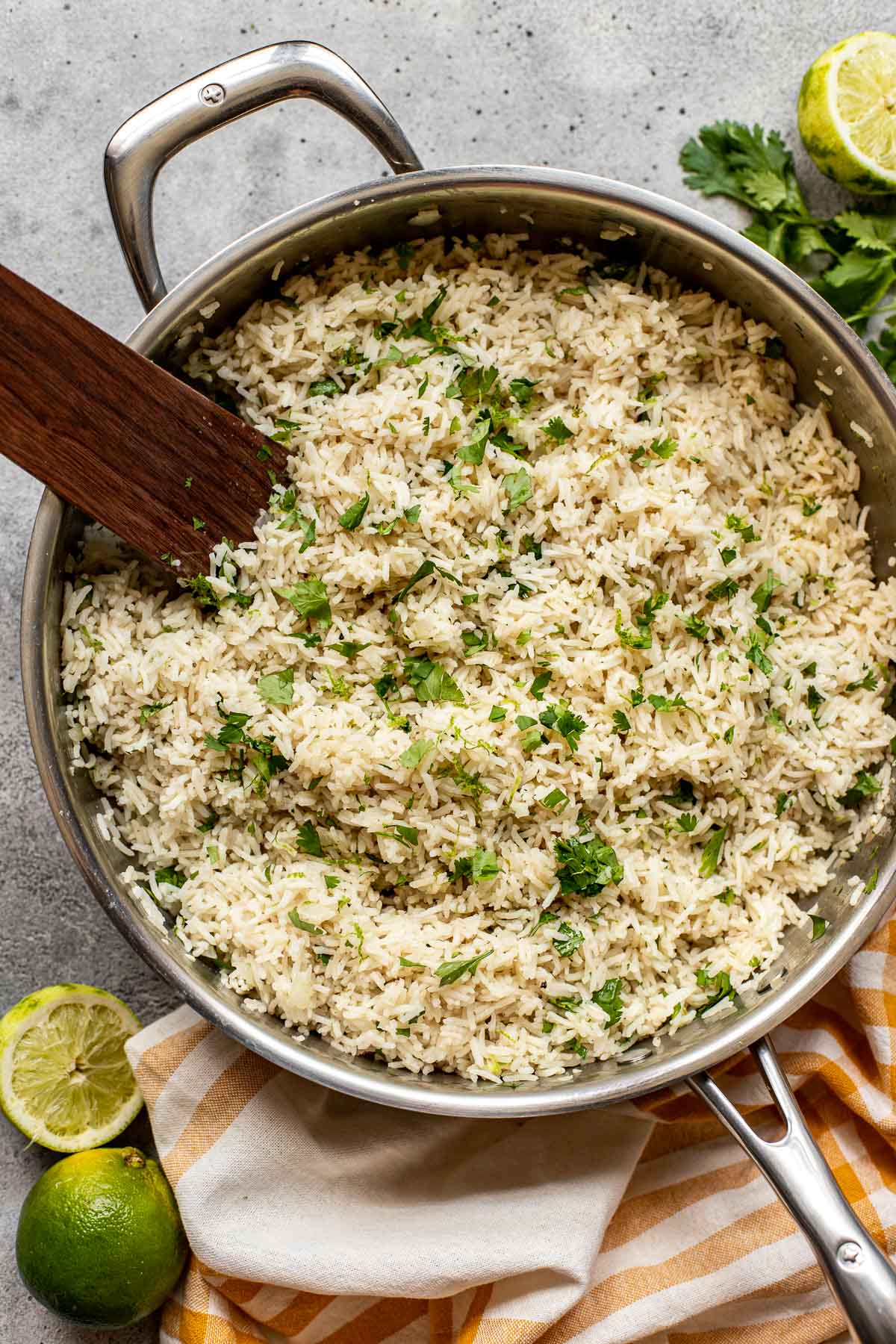 Rice in a sauté pan. 