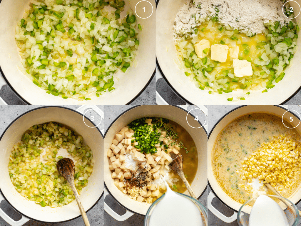 step by step photos making corn chowder. 