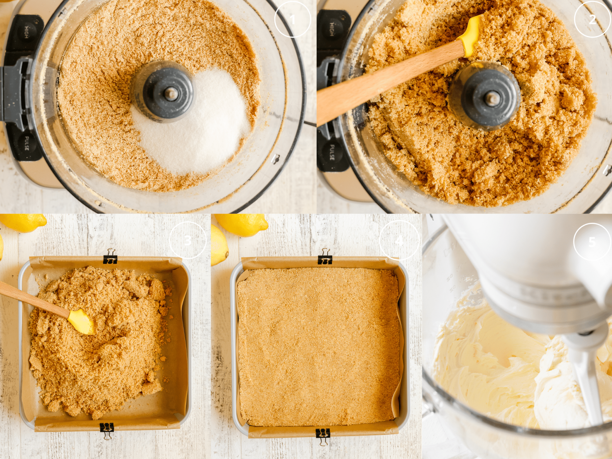 step by step photos making the crust for the cheesecake.