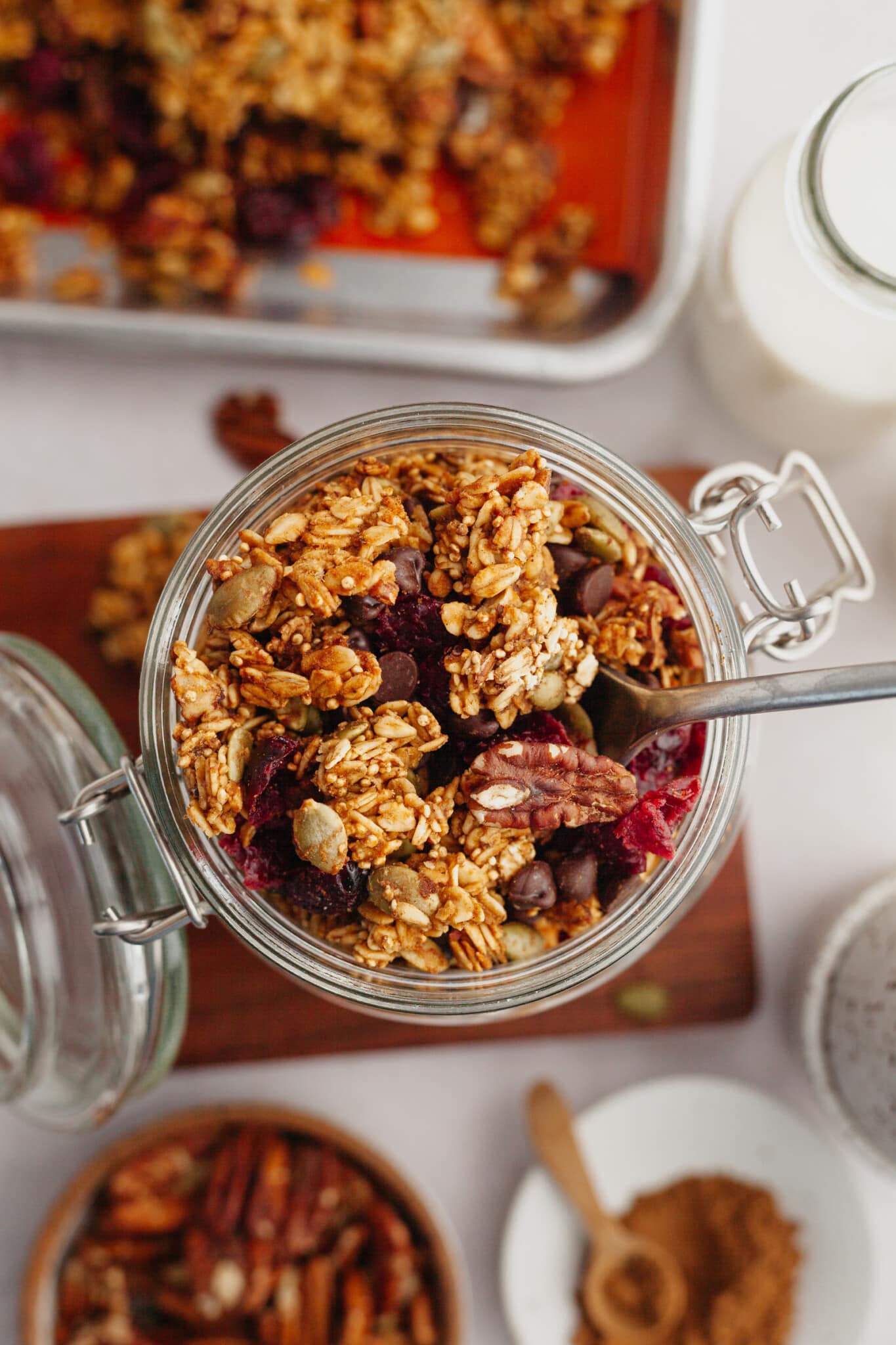 granola in a glass jar. 