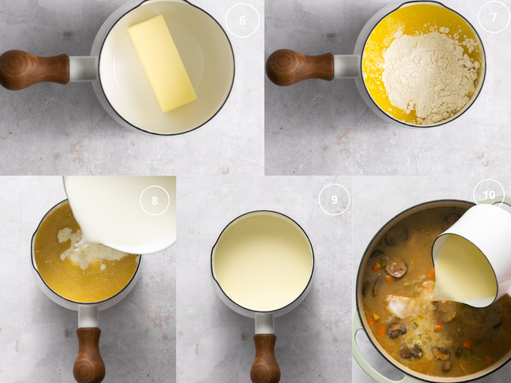 step by step photos makin sauce in a saucepan.