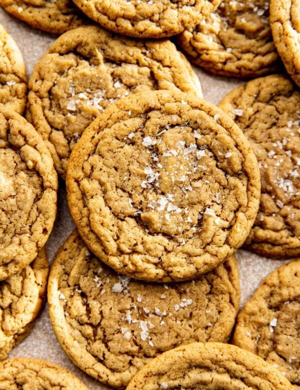 chocolate chipless cookies in a pile.