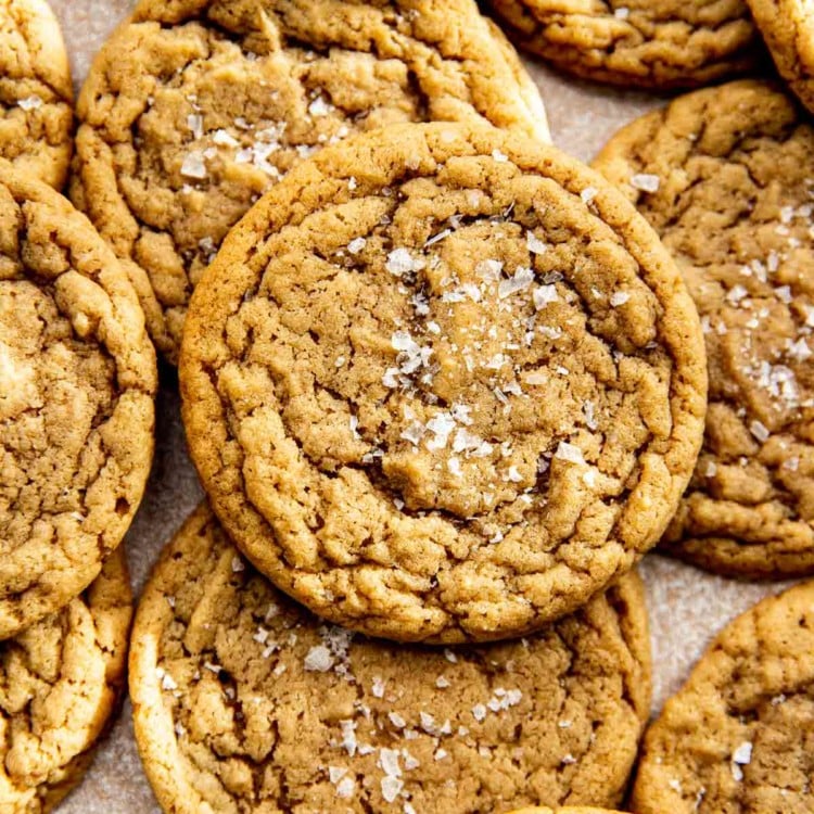 chocolate chipless cookies in a pile.