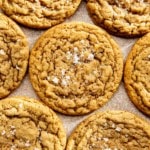close up of chocolate chipless cookies sprinkled with flaky salt