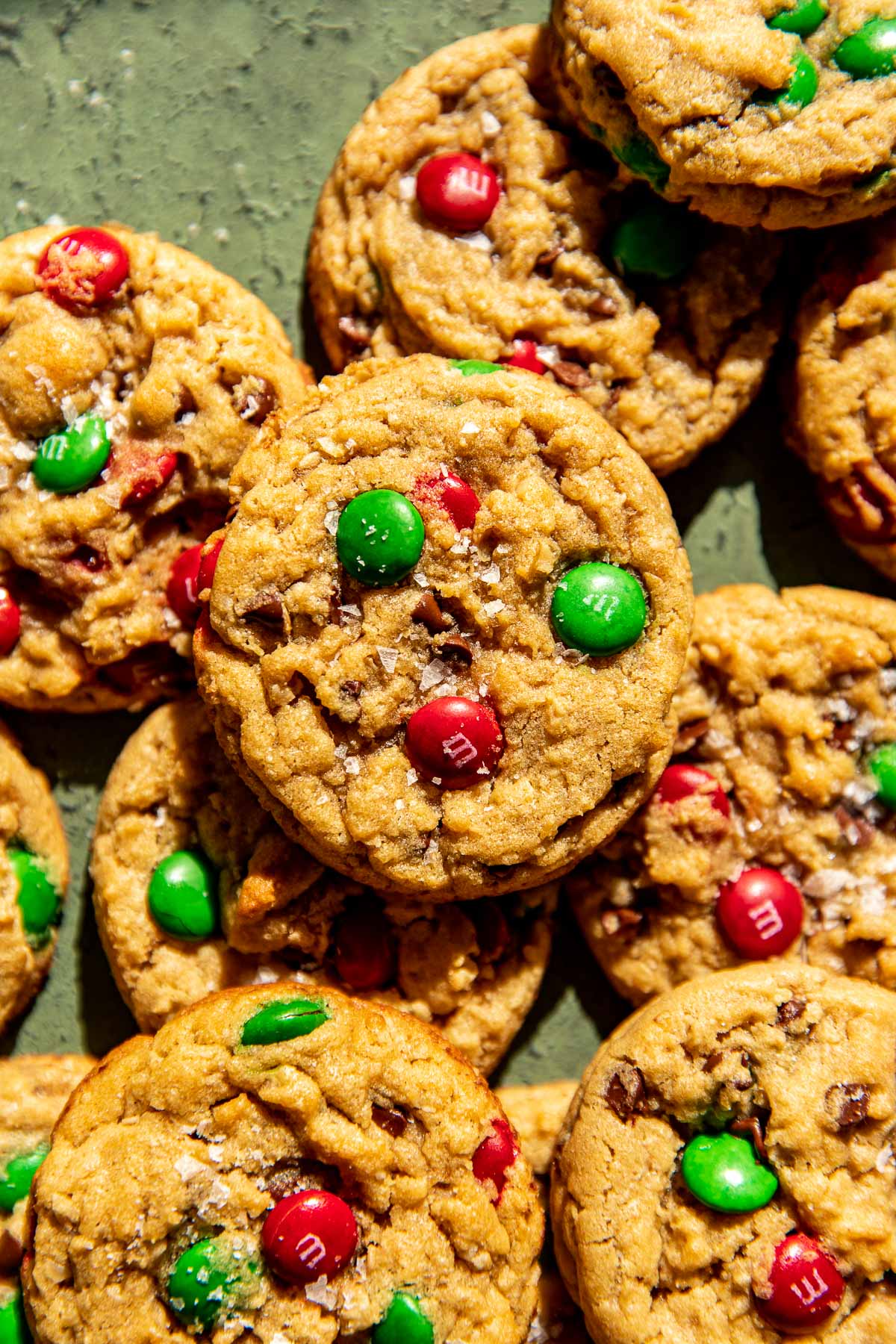 large cookies with green and red m&ms
