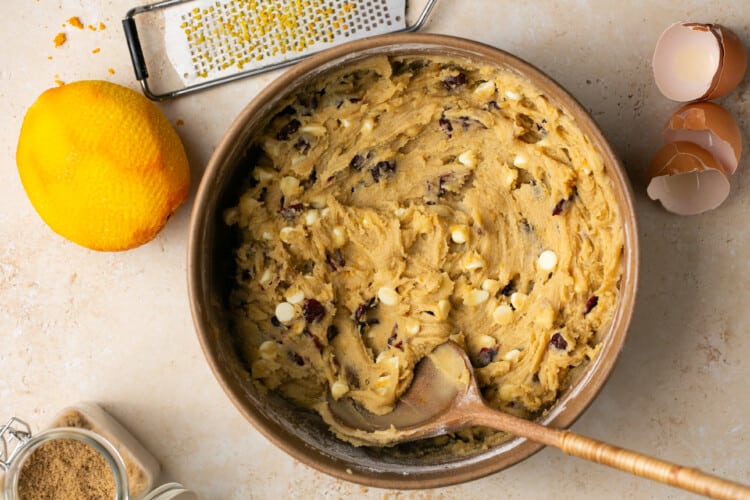 cranberry bliss bars dough in a bowl