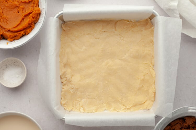 pie crust bottom pressed into square baking pan