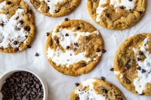 overhead shot of large fluffernutter cookies