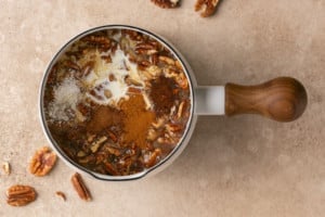 sauce pan melting pecan pie cookie ingredients