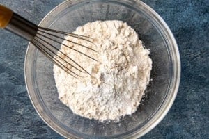 whisk in dry ingredients in a clear bowl