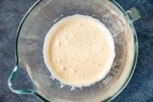 early stages of cookie batter in a clear bowl