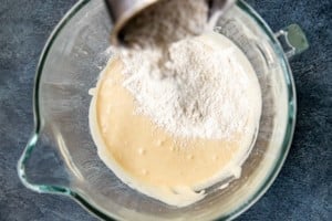 dry cookie ingredients in a clear bowl
