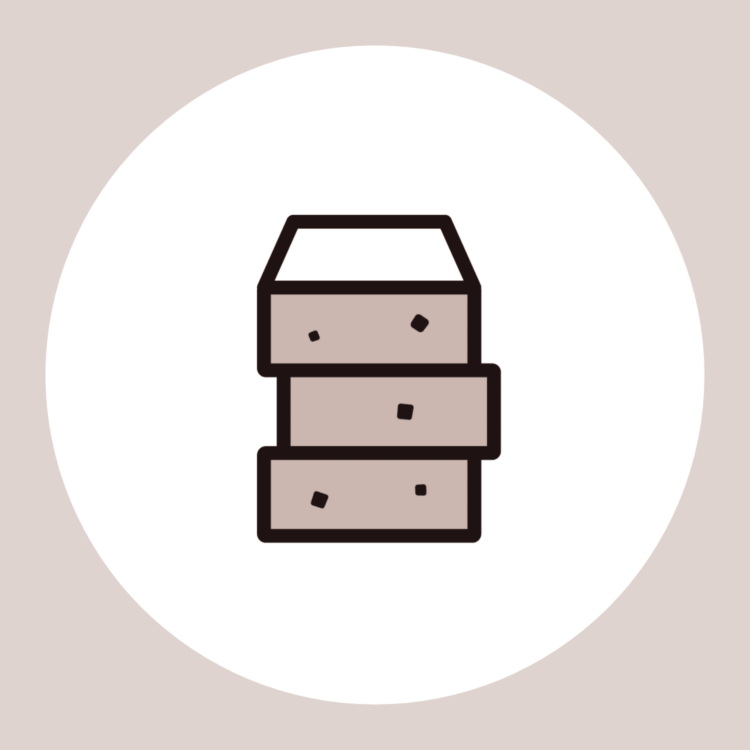 drawing of three bars stacked in a white circle with light pink background