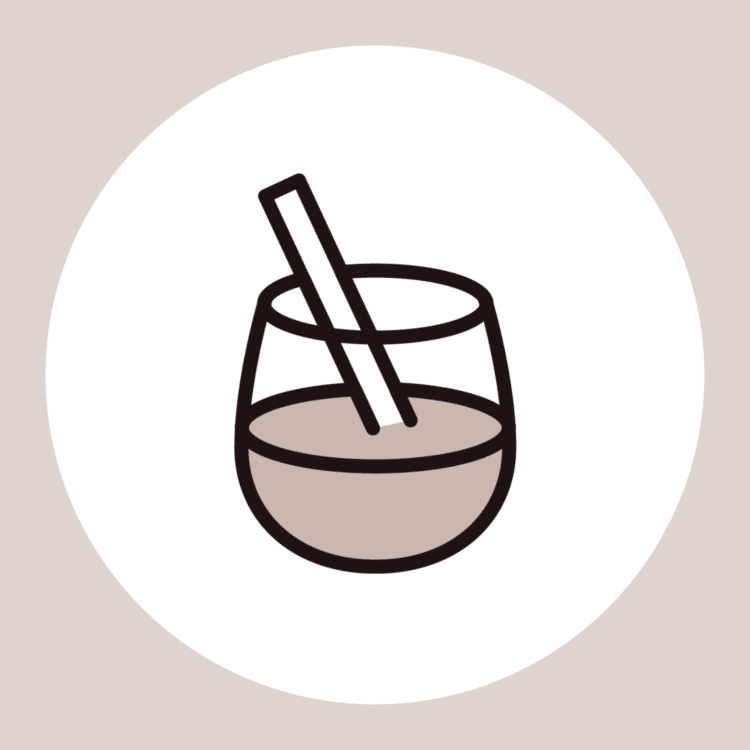 drawing of a cup with a straw in a white circle with a light pink background