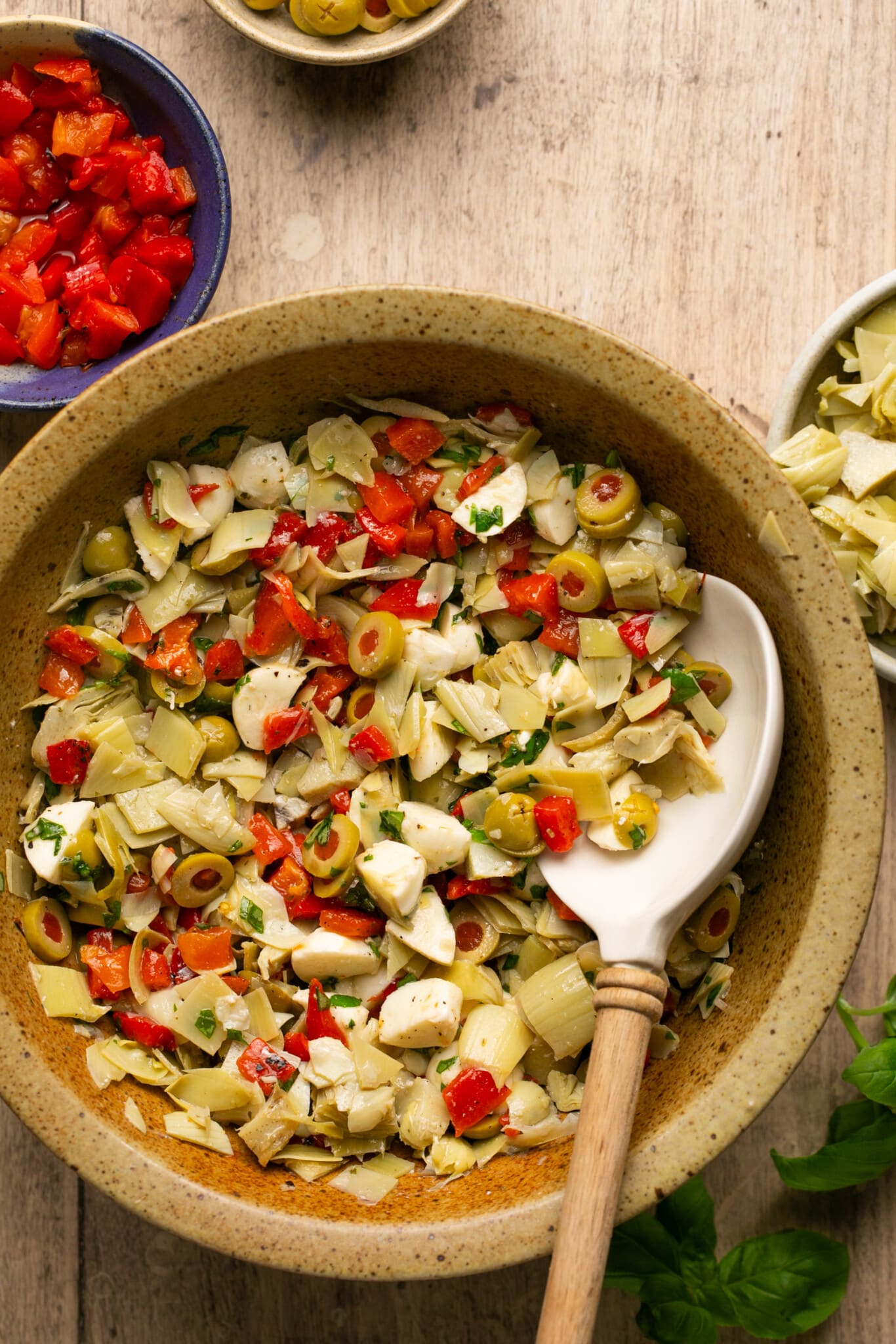 antipasto filling in a bowl. 
