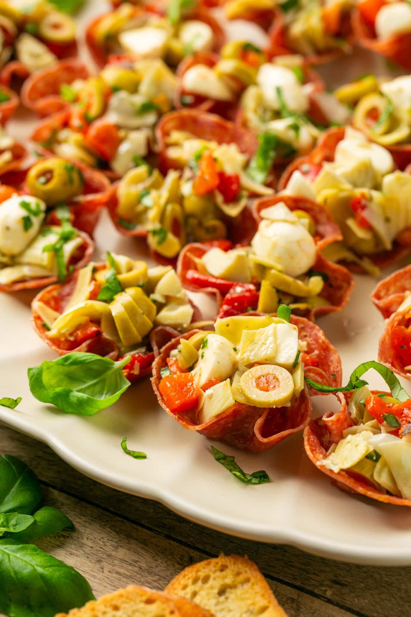 antipasto in salami cups. 