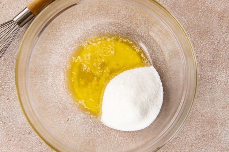 clear bowl with melted butter & sugar