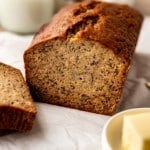 loaf of banana bread with slice cut off